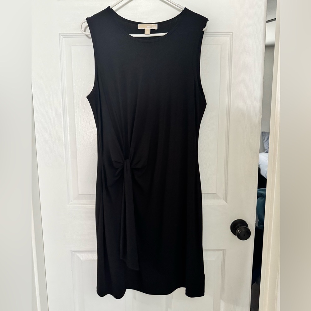 Michael Kors Black Sleeveless Midi Dress with Side Knot